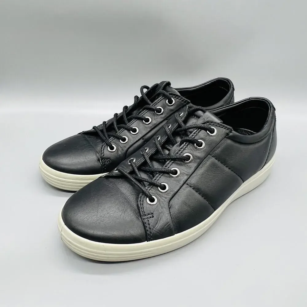 ECCO Shoes Mens 6 Black Leather Lace Up Low Top Casual Sneakers Comfort Walking
